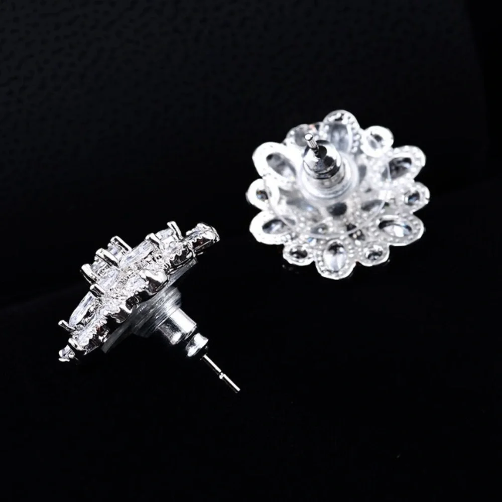 Sterling Silver 5CT Cubic Zircon Flower Snow Crystal Diamond Stud Earrings